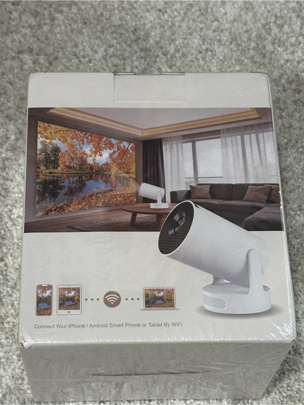 White Wi‑Fi Projector 1080P/4K/Projector/180° rotation /remoteapps/Netflix/Prime